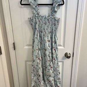 Hill House Pale Blue Floral Smocked Nap Dress